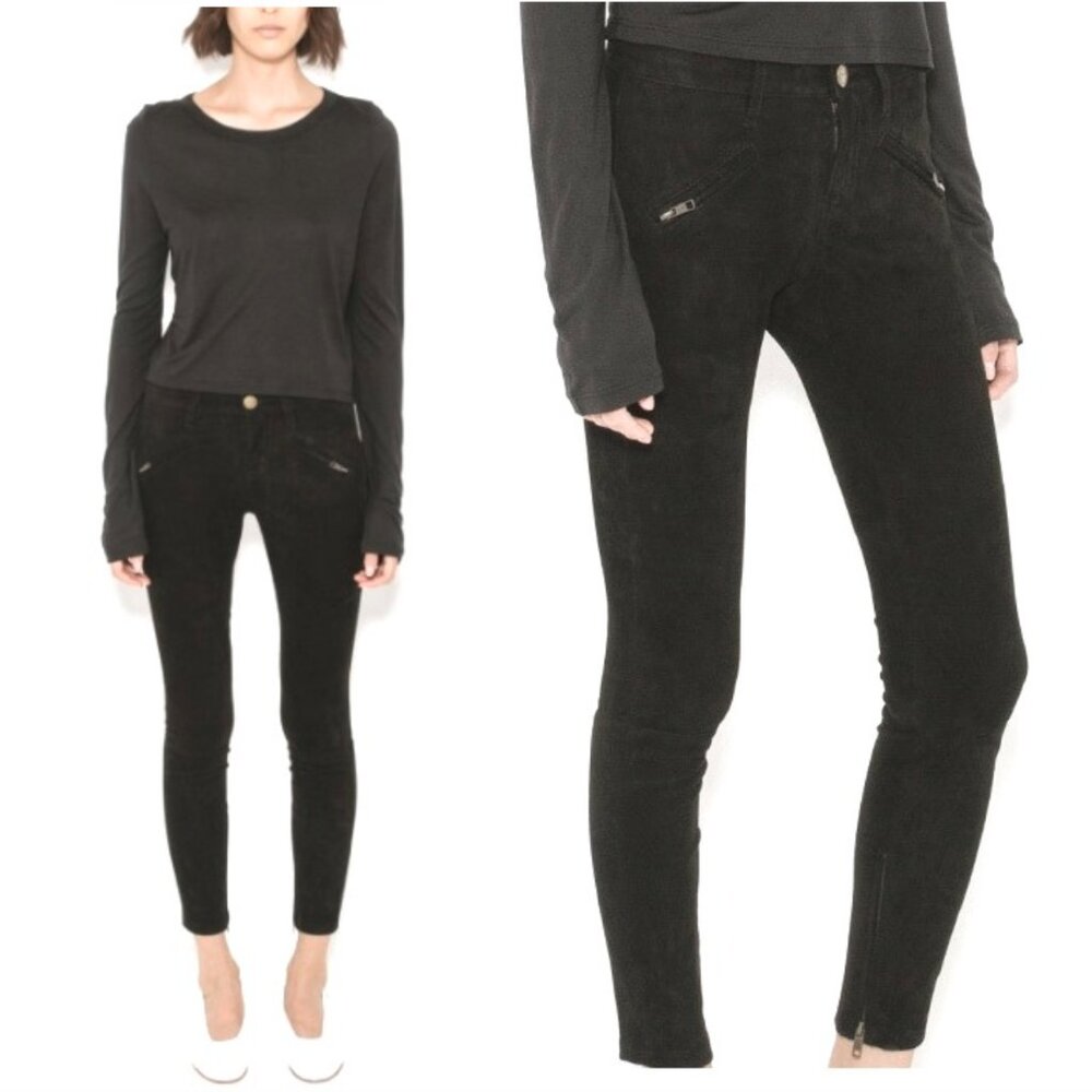 CURRENT ELLIOTT The Silverlake Skinny suede leather pants sz 26 ankle zips